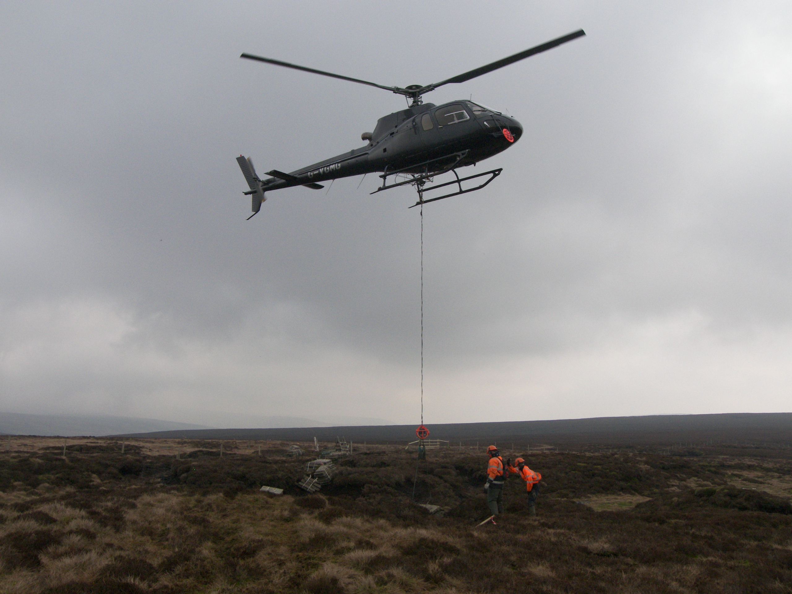 Flying materials to site on Bleasdale Fells